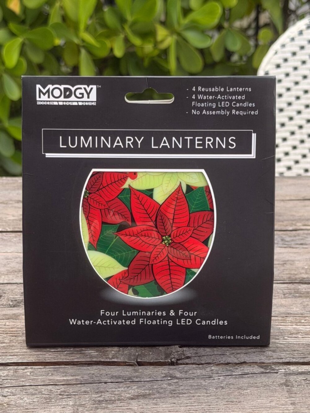 NEW Modgy Luminary Lanterns 4ct Reusable Unbreakable Floating Poinsettias Flower